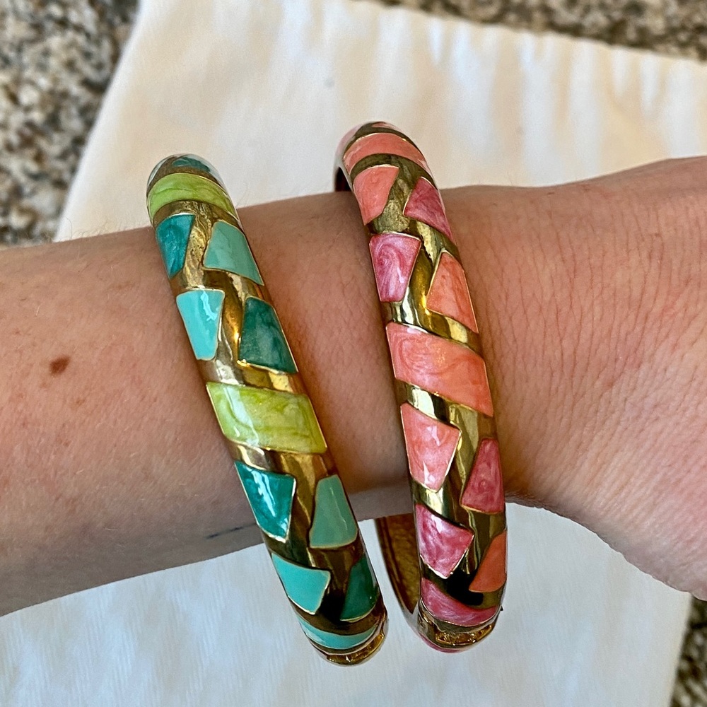 Bundle Blue Green Pink Coral Set of Gold Bracelets